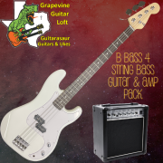 B Bass 4 string bass guitar & amp pack White