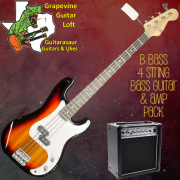 B Bass 4 string bass guitar & amp pack Sunburst