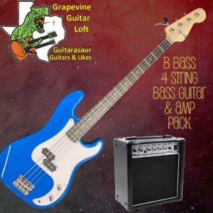 B Bass 4 string bass guitar & amp pack Blue