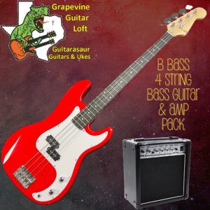 B Bass 4 string bass guitar & amp pack Red