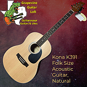 Kona K391 Folk Size  Acoustic Guitar, Natural With Bag