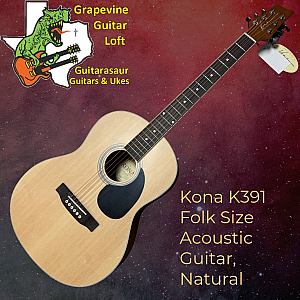 Kona K391 Folk Size  Acoustic Guitar, Natural With Bag