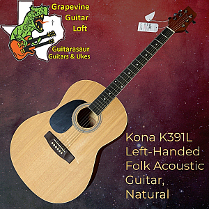 Kona K391L Left-Handed Folk Acoustic Guitar, Natural
